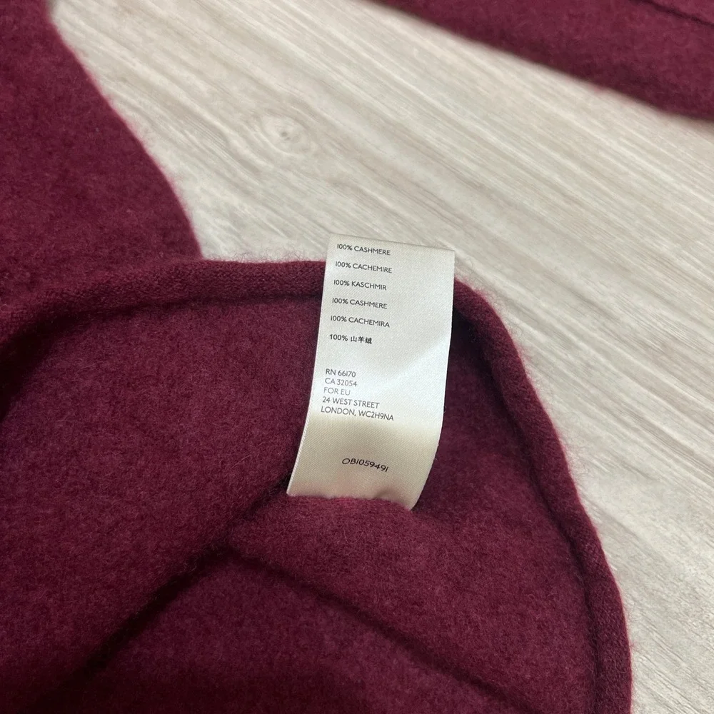 Free People 100% Cashmere V-Neck Crop Sweater Womens Size Large Burgundy Wine